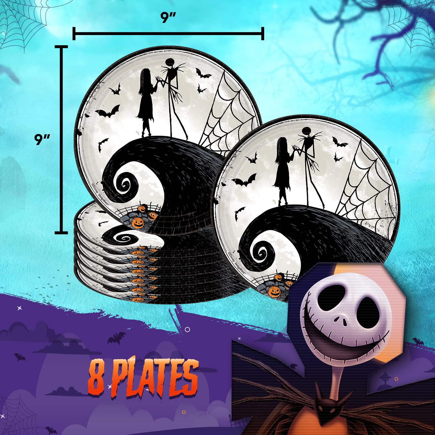 Amscan Nightmare Before Christmas Dinnerware Bundle Set - Dinner Plates 9'', Luncheon & Beverage Napkins - Halloween Birthday Pa
